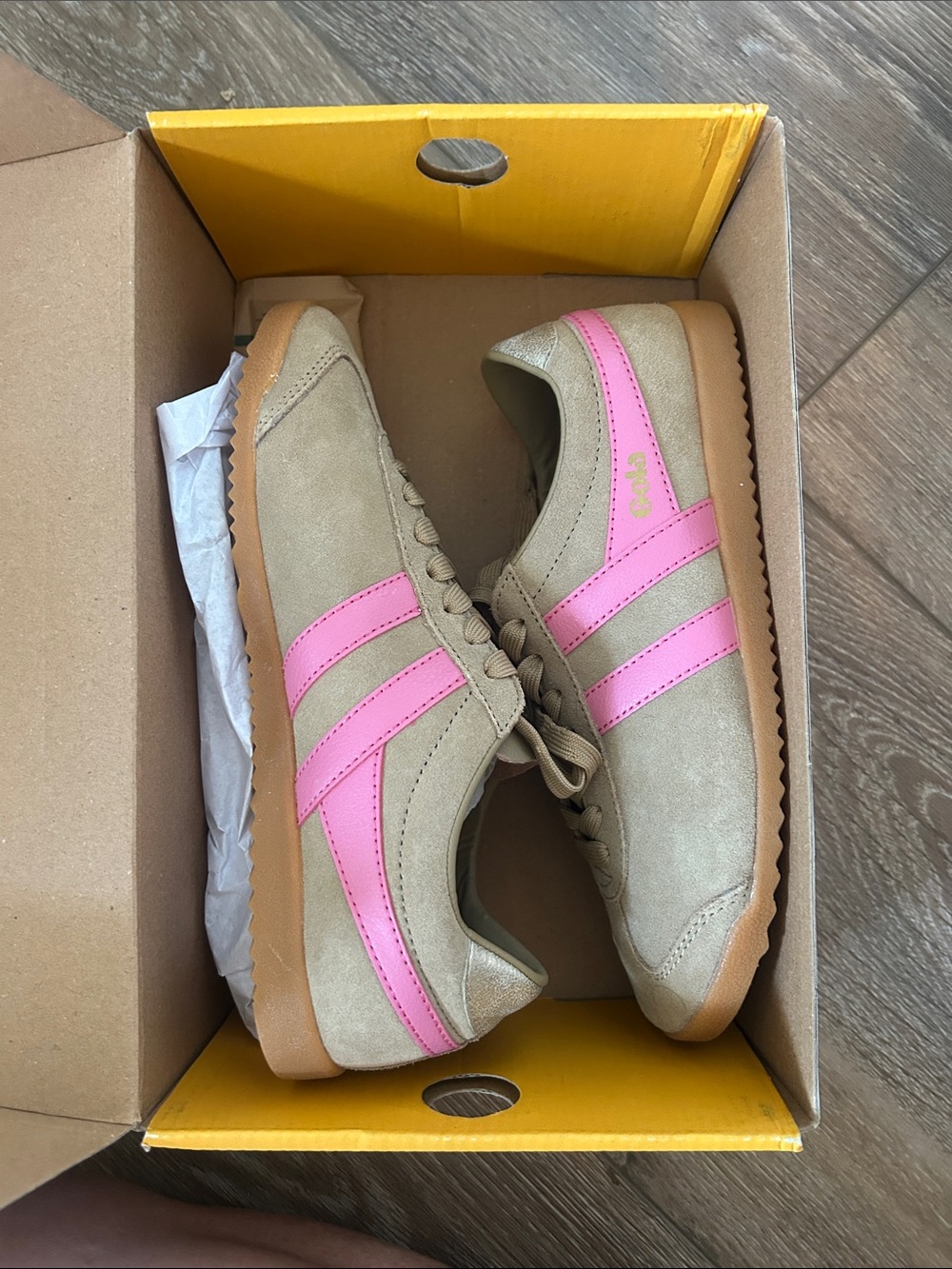 Gola Taupe Suede Sneakers with Pink Stripes